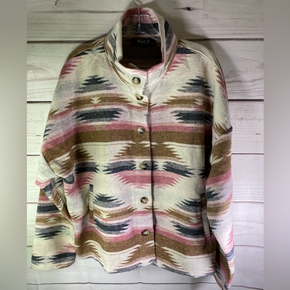 Blue B Collection Aztec Tribal Print Shirt Jacket Shaket. 3X Runs small - Picture 2 of 5